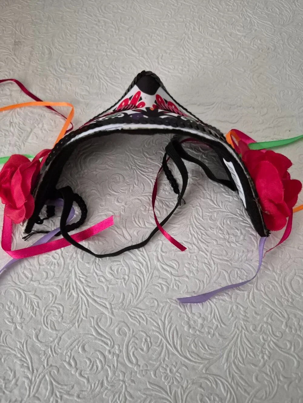 Adult Sequin Floral Halloween Masquerade Costume Mask Red Black Pink Streamers